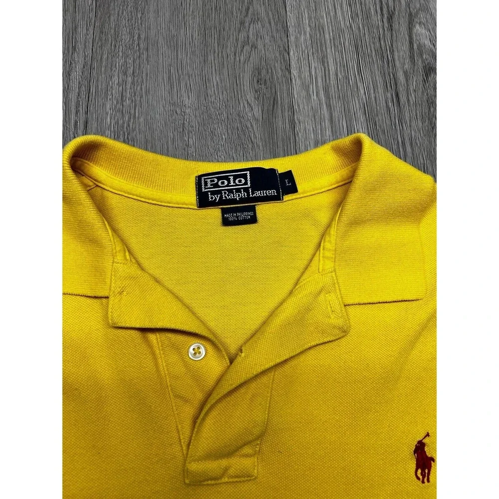Vintage Ralph Lauren Polo Shirt Preppy Collared Pique‎ Knit Pastel Yellow Size L